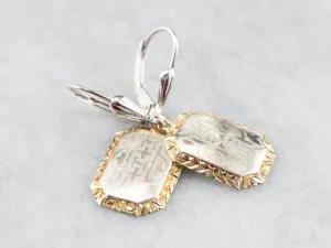 Etched Two Tone Gold Drop Earrings