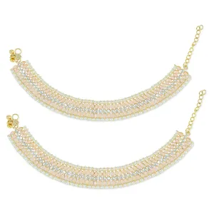 Etnico Traditional Alloy Gold Plated Kundan Pearl Payal Anklet for Women (A046Pe)