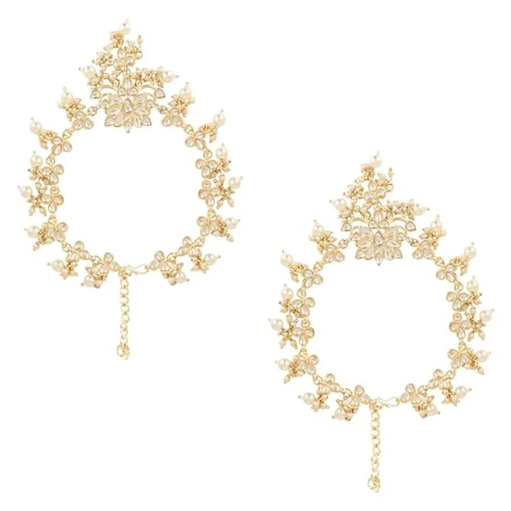 Etnico Traditional Gold Plated Adjustable Kundan Pearl Payal Anklets Jewellery for Women & Girls (A065W)