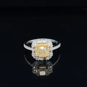 Fancy Yellow & White Diamond 1.79ctw Cushion Baguette Engagement Ring in 18k Two- Tone Gold - #414 - RGDIA668978