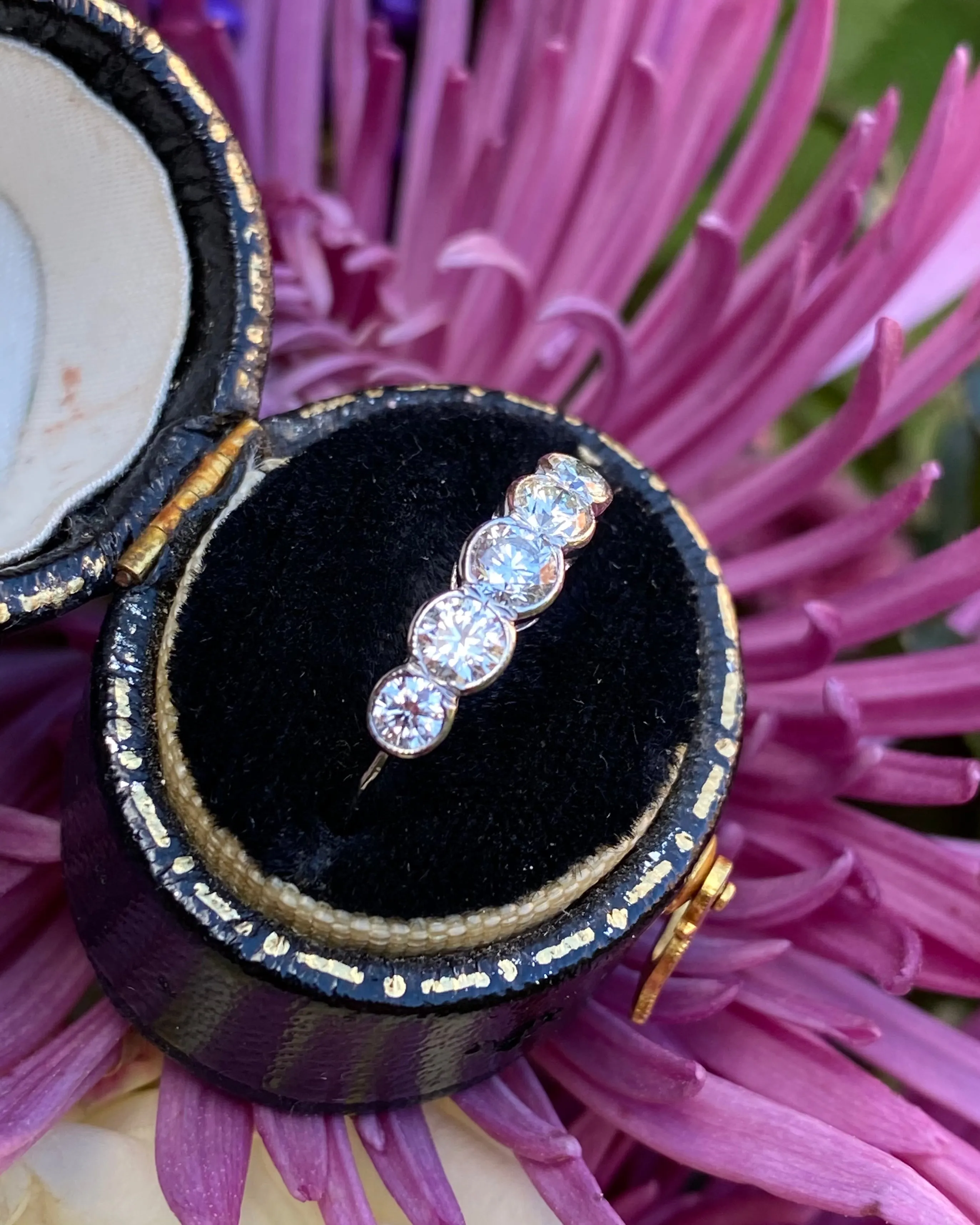 Five Stone Old Cut Diamond Platinum Ring 0.75ct