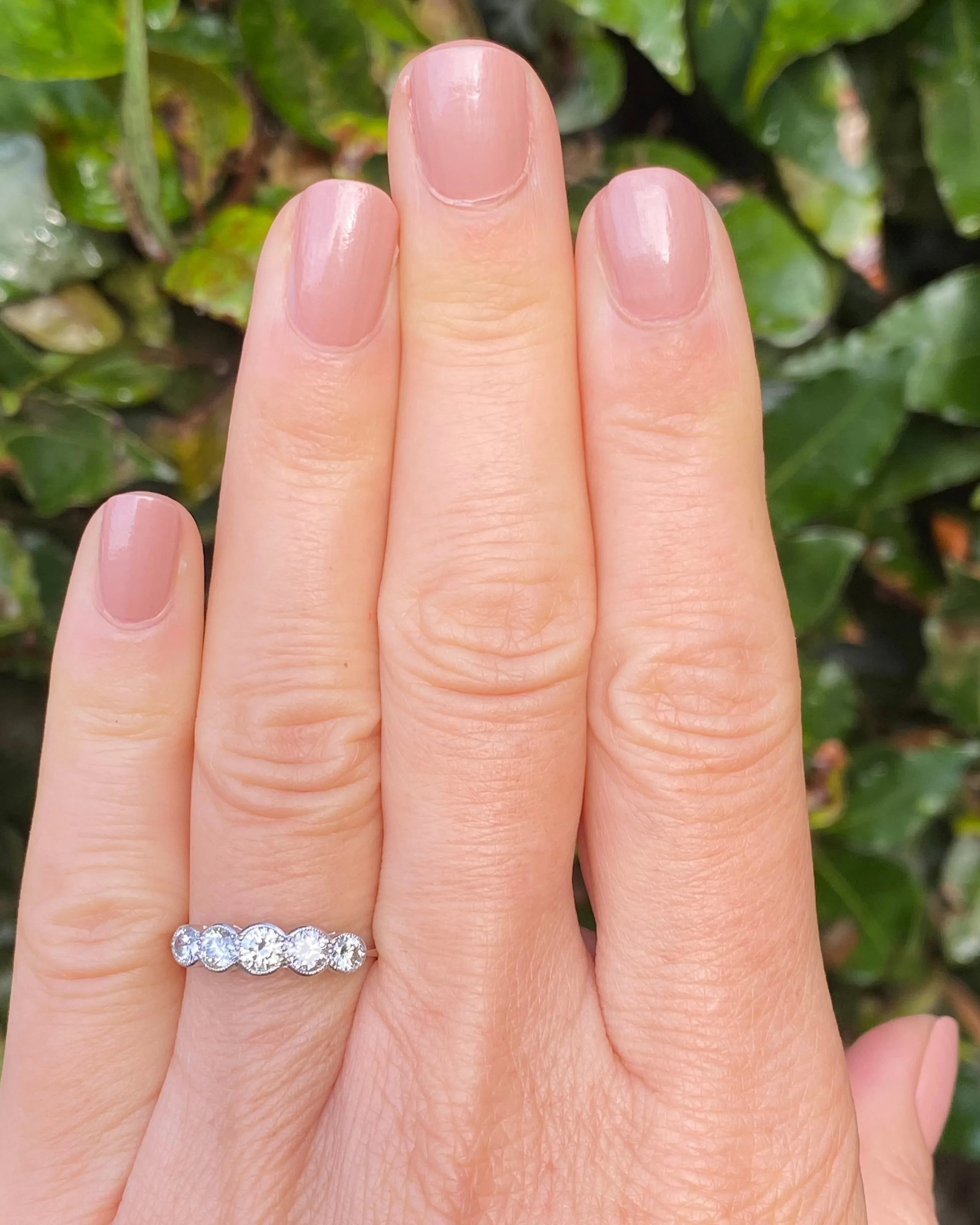 Five Stone Old Cut Diamond Platinum Ring 0.75ct