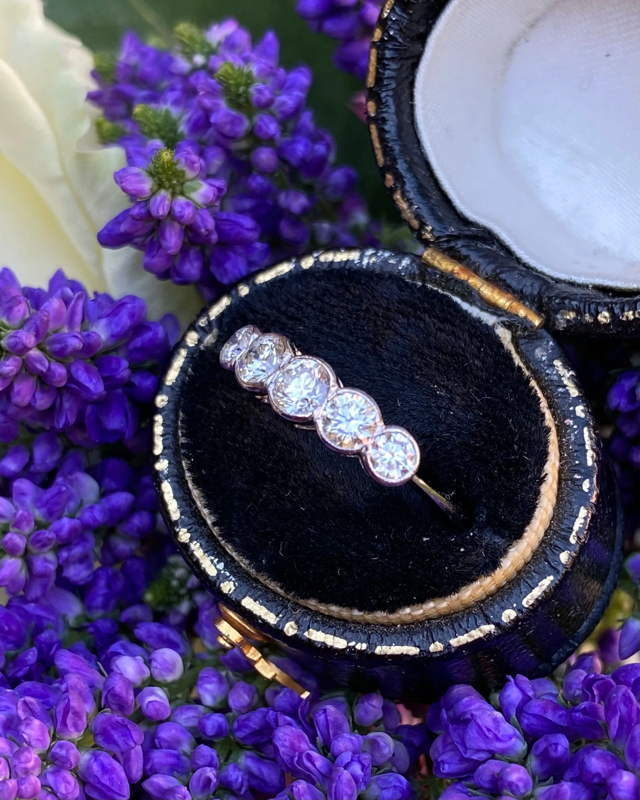 Five Stone Old Cut Diamond Platinum Ring 0.75ct