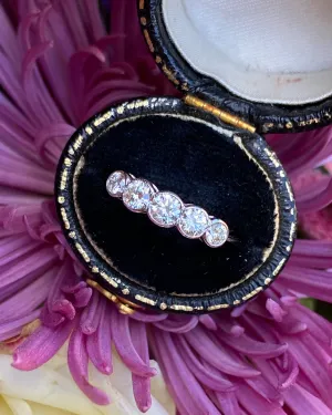 Five Stone Old Cut Diamond Platinum Ring 0.75ct