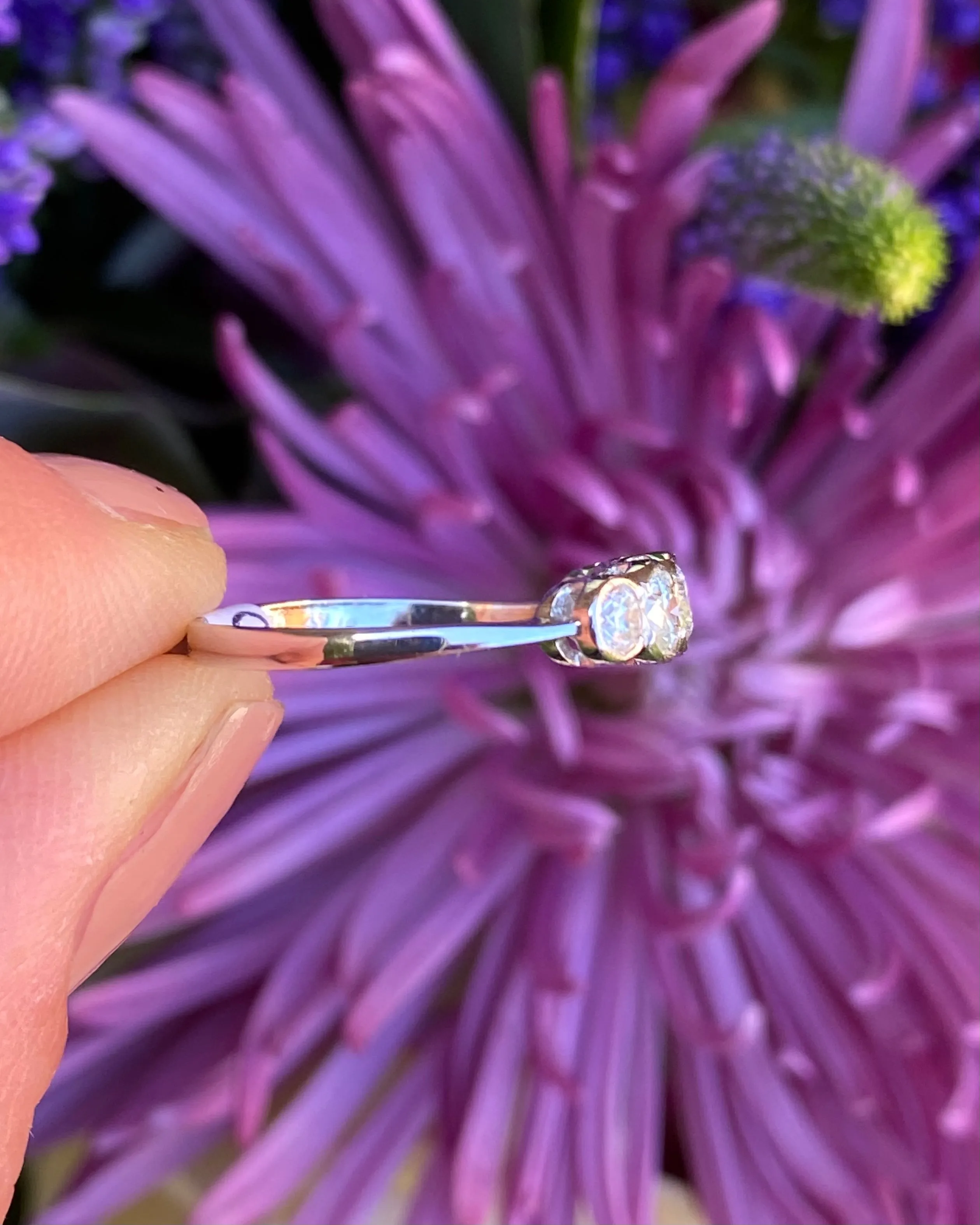 Five Stone Old Cut Diamond Platinum Ring 0.75ct