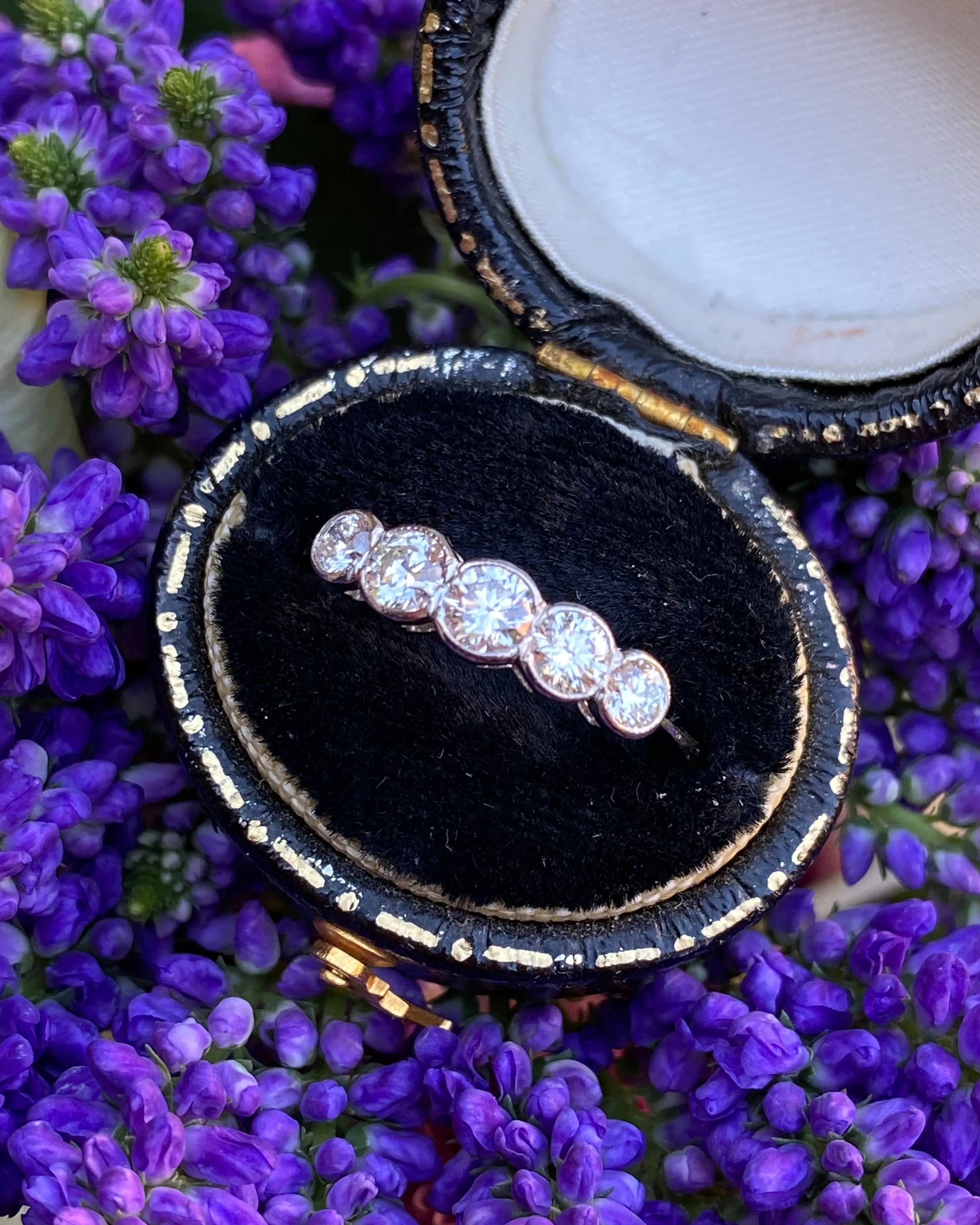 Five Stone Old Cut Diamond Platinum Ring 0.75ct