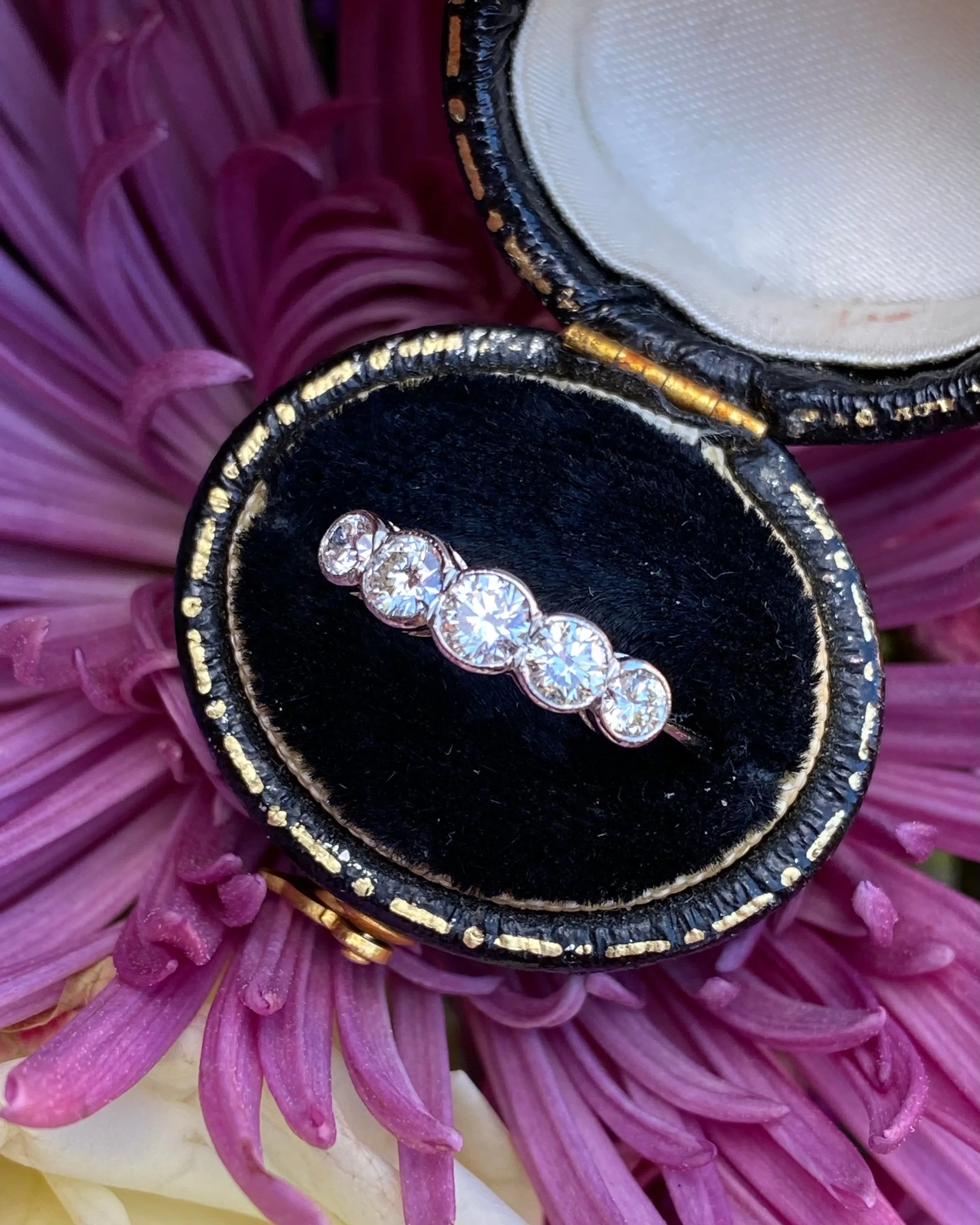 Five Stone Old Cut Diamond Platinum Ring 0.75ct