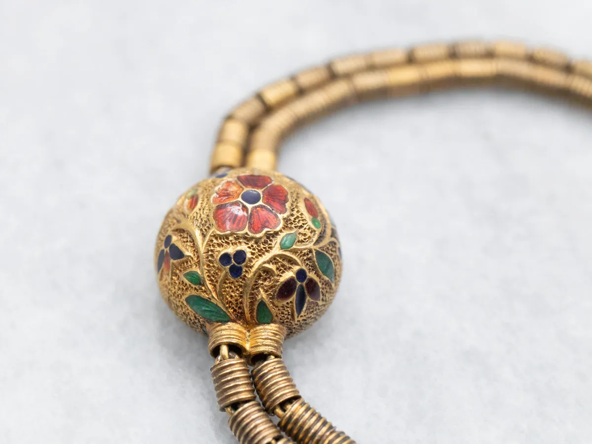 Floral Gold and Enamel Link Bracelet