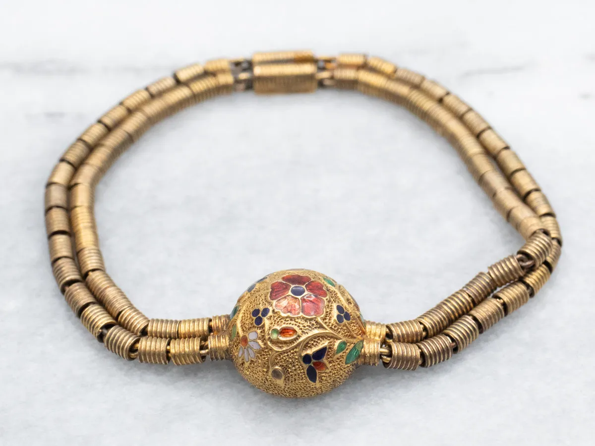 Floral Gold and Enamel Link Bracelet
