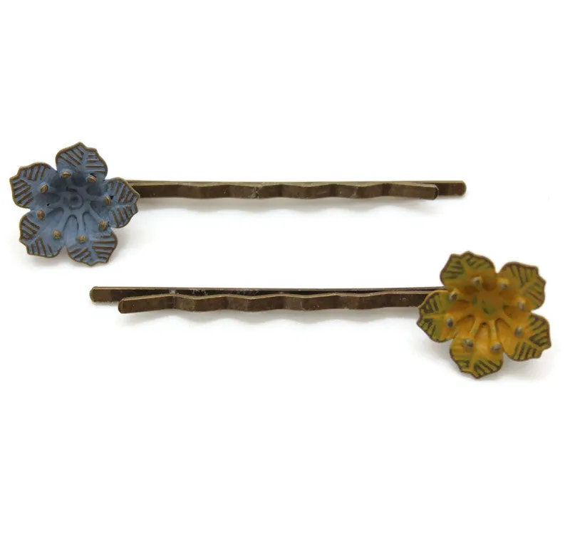 Flower Power Bobby Pins (2 pack) - Hand Painted Colorful Metal Flower Hair Pins