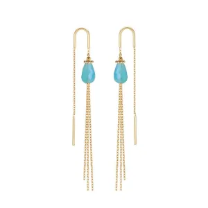 Gem Drop long Tassel Earrings Chalcedony - 18k Gold