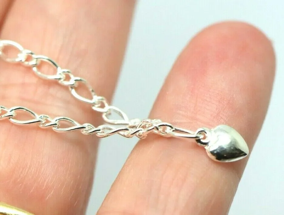 Genuine Sterling Silver 25cm Figaro Anklet   3 Charm Hearts