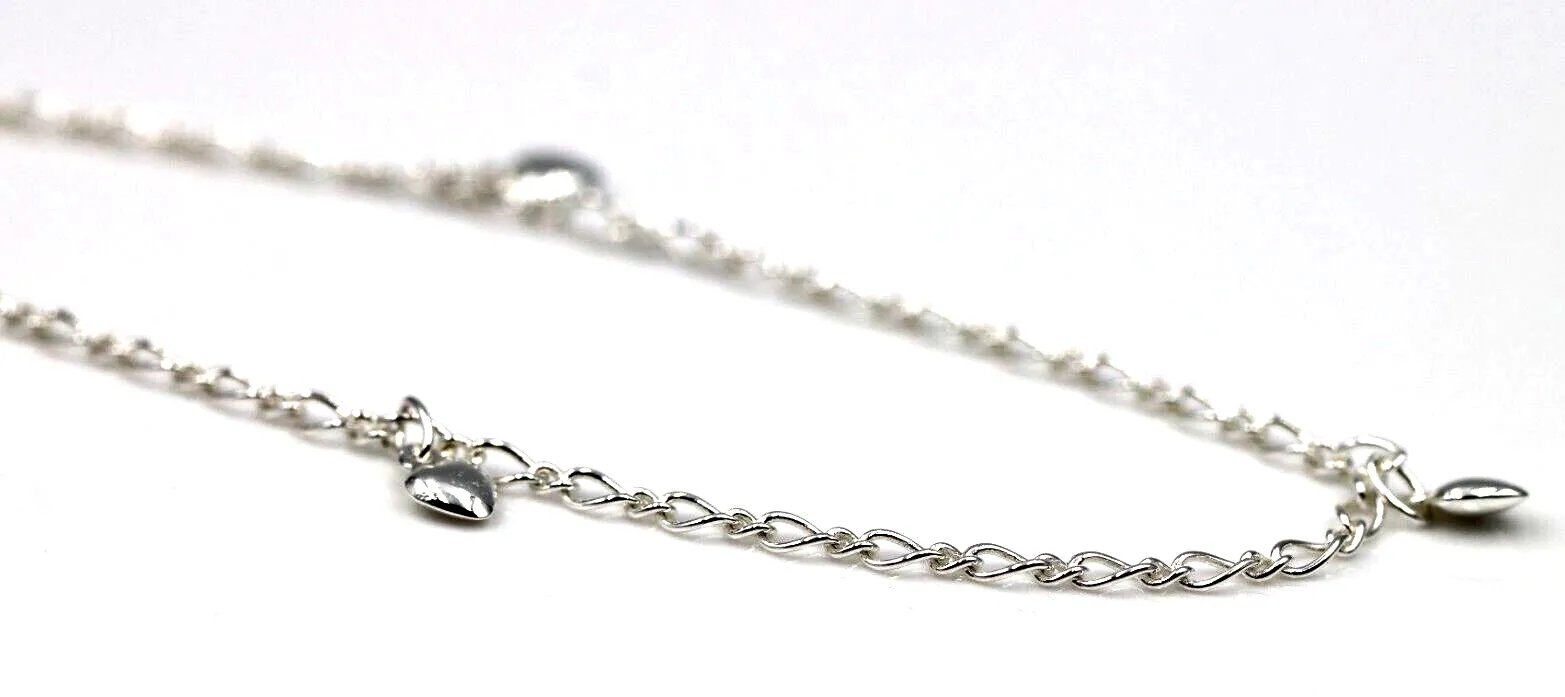 Genuine Sterling Silver 25cm Figaro Anklet   3 Charm Hearts