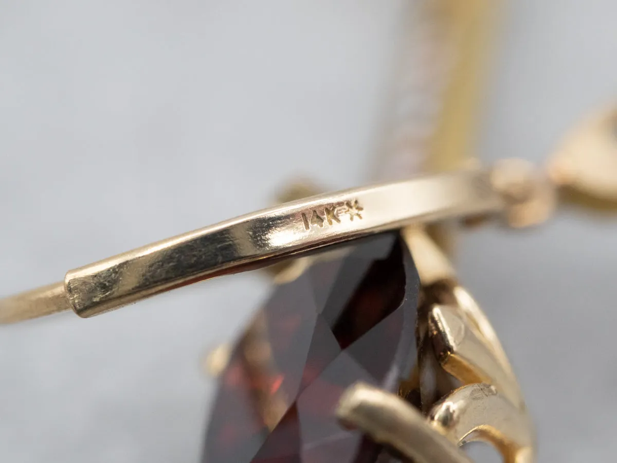 Gleaming Yellow Gold Garnet and Seed Pearl Drop Earrings