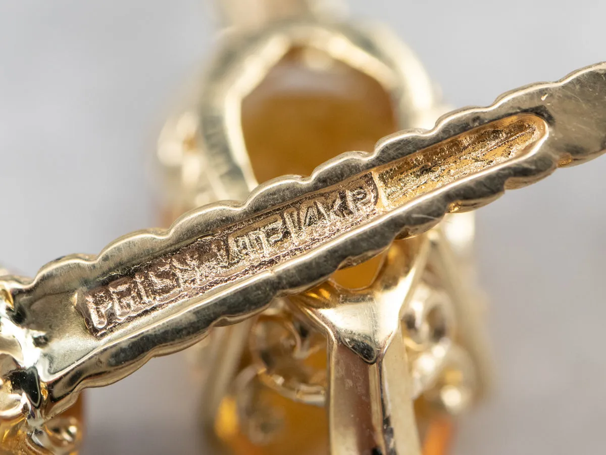Gold Citrine and Diamond Drop Earrings