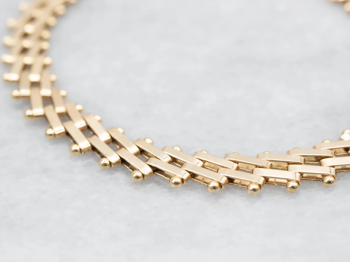 Gold Double Bar Link Bracelet with Lobster Clasp