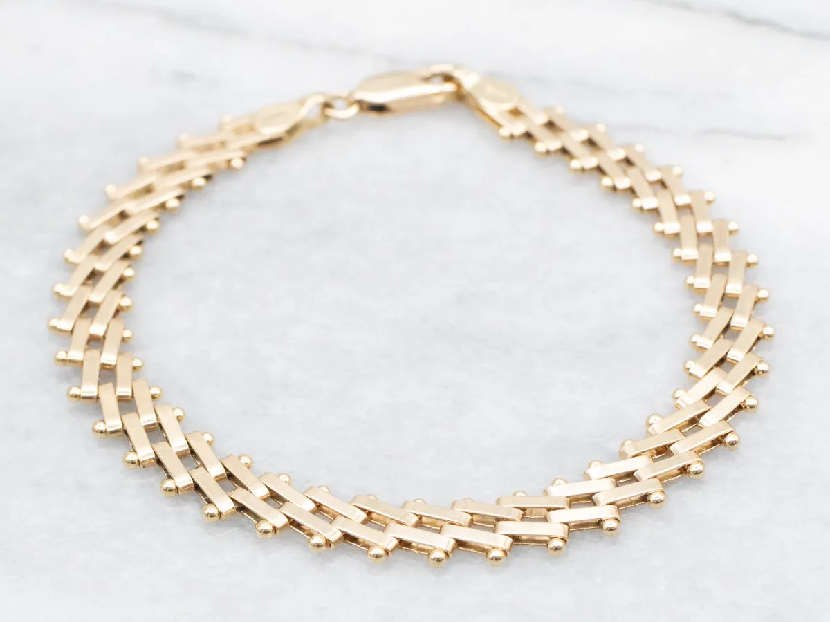 Gold Double Bar Link Bracelet with Lobster Clasp