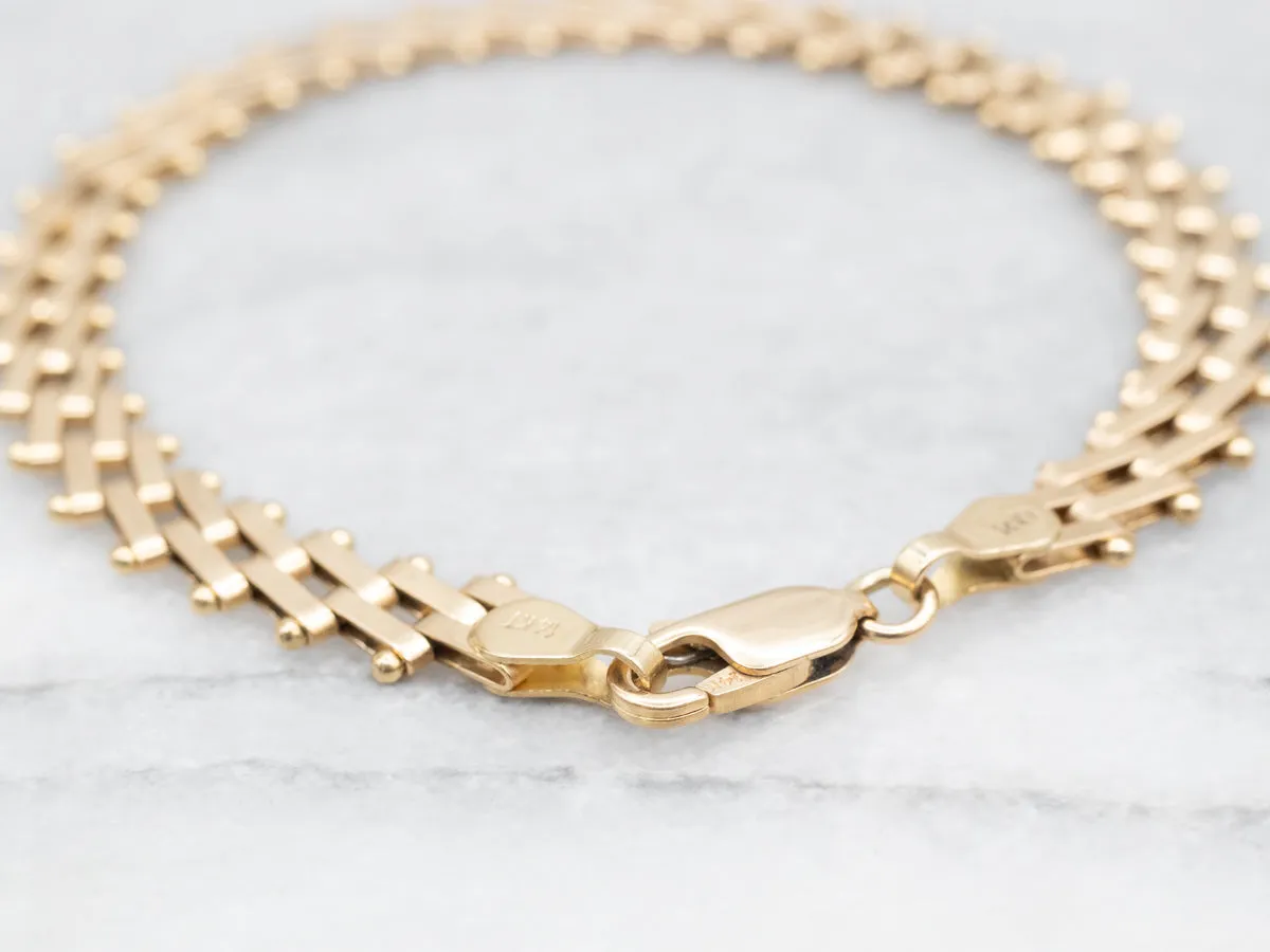Gold Double Bar Link Bracelet with Lobster Clasp