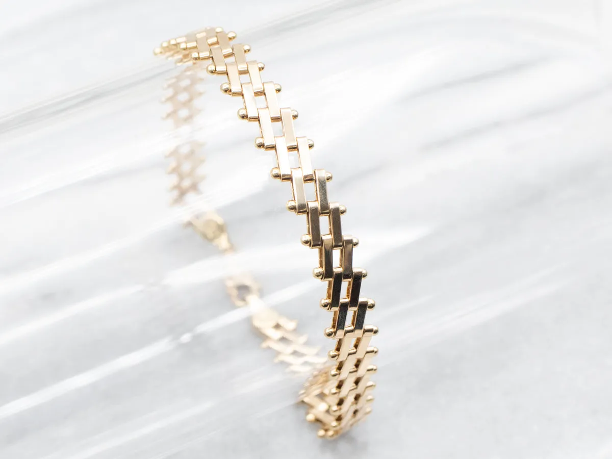 Gold Double Bar Link Bracelet with Lobster Clasp