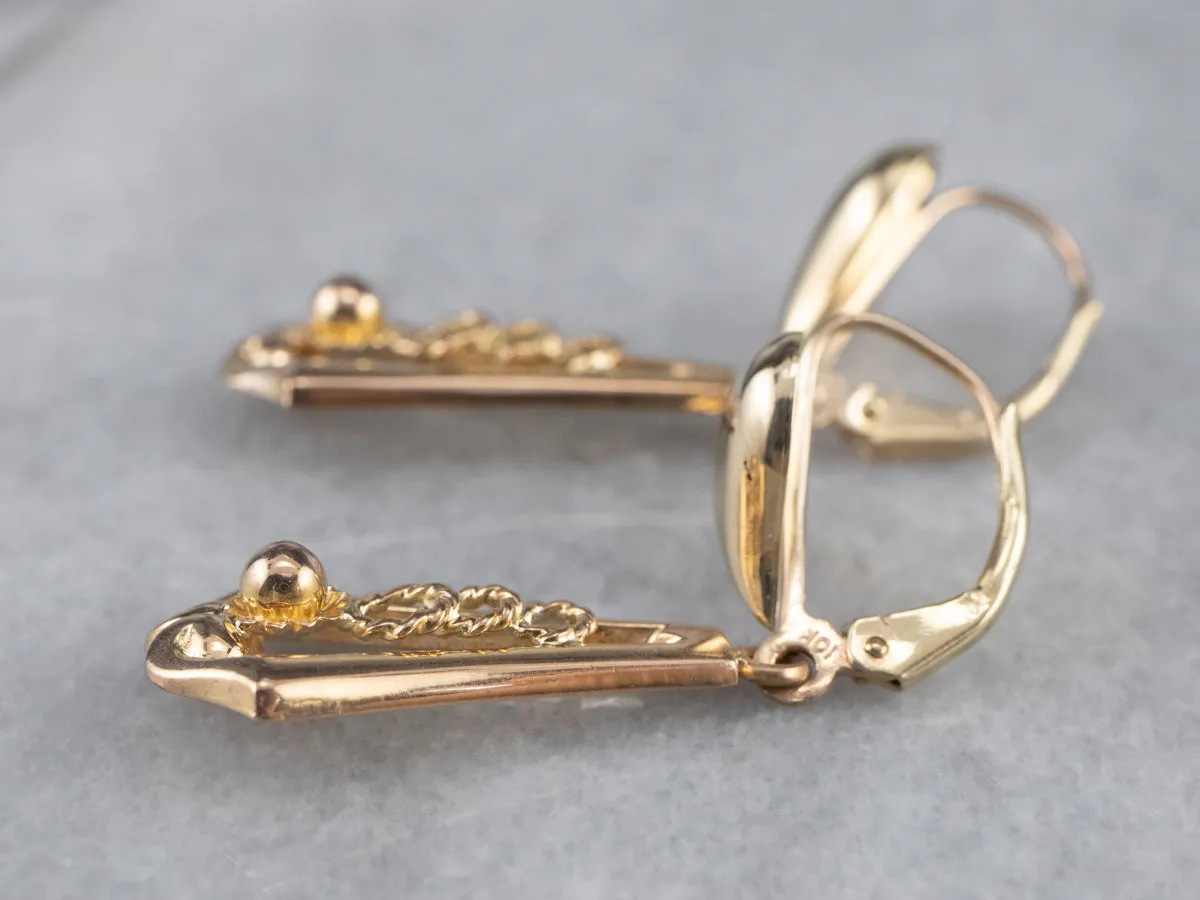 Gold Heart Bar Drop Earrings