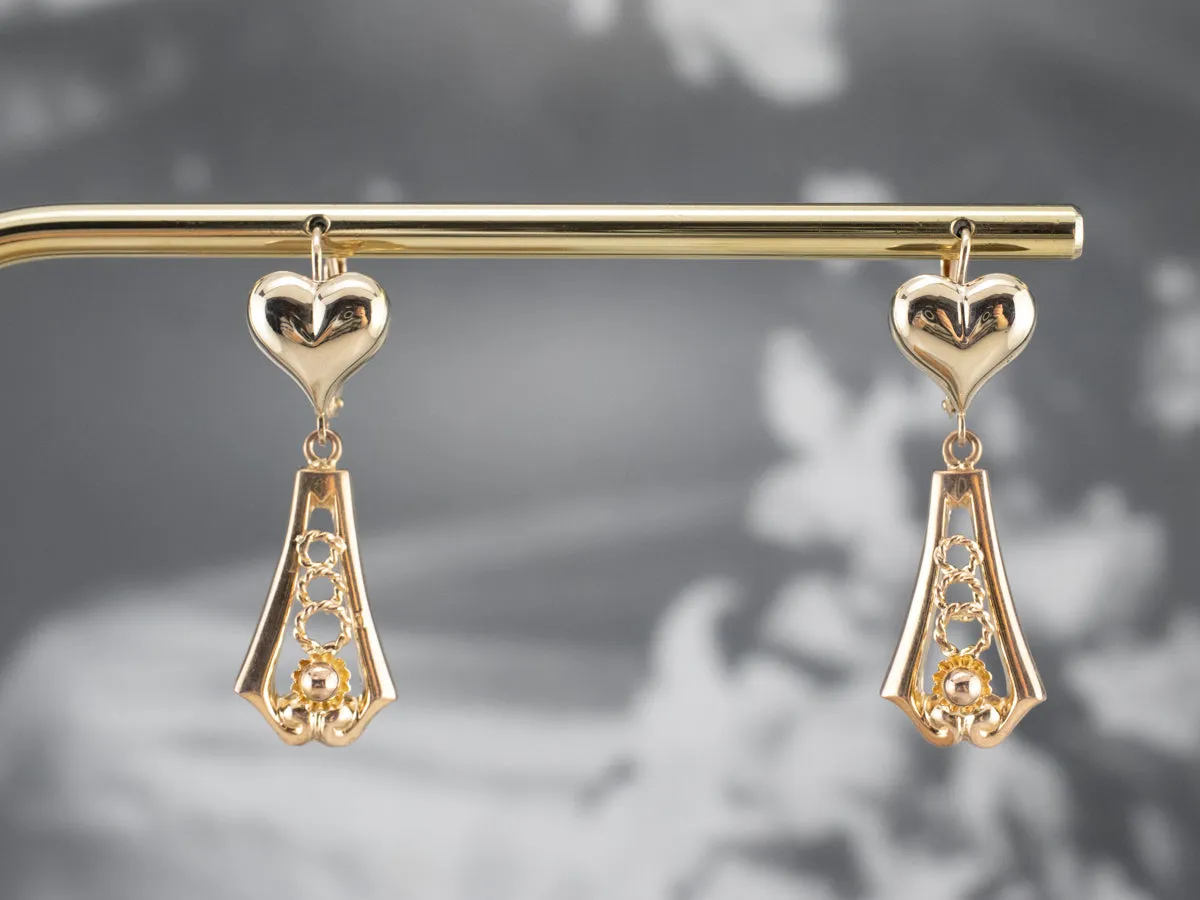 Gold Heart Bar Drop Earrings