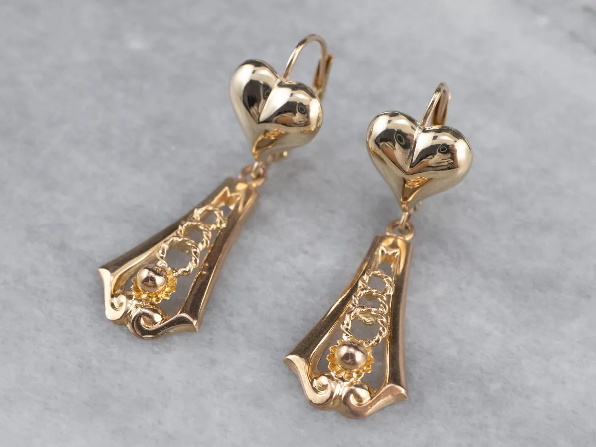 Gold Heart Bar Drop Earrings