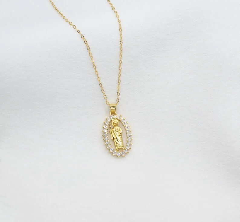 Gold Plated CZ Saint Jude Necklace