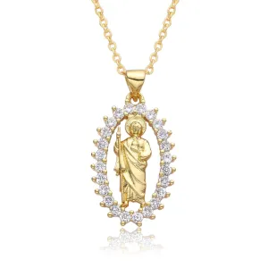 Gold Plated CZ Saint Jude Necklace