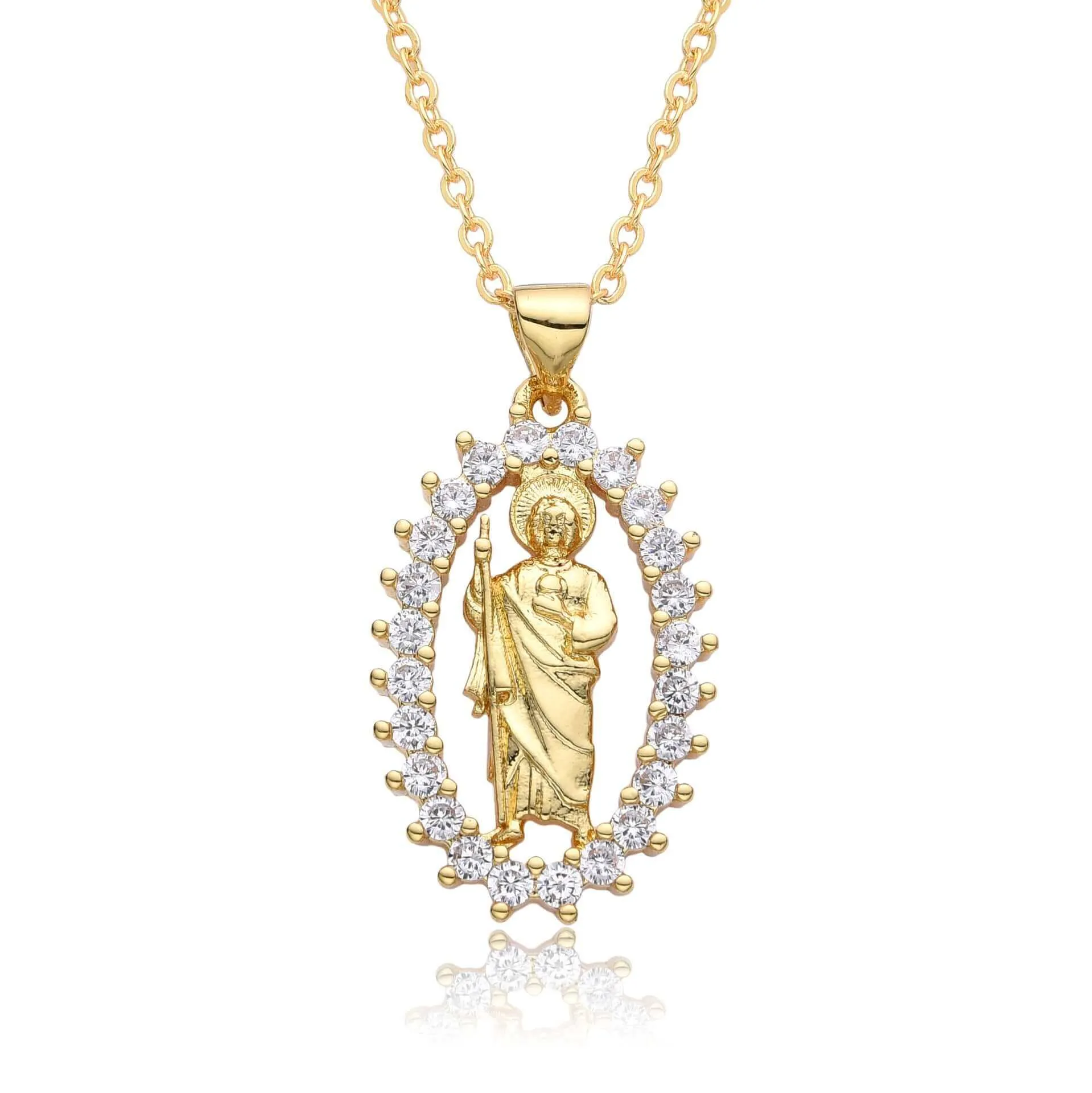 Gold Plated CZ Saint Jude Necklace
