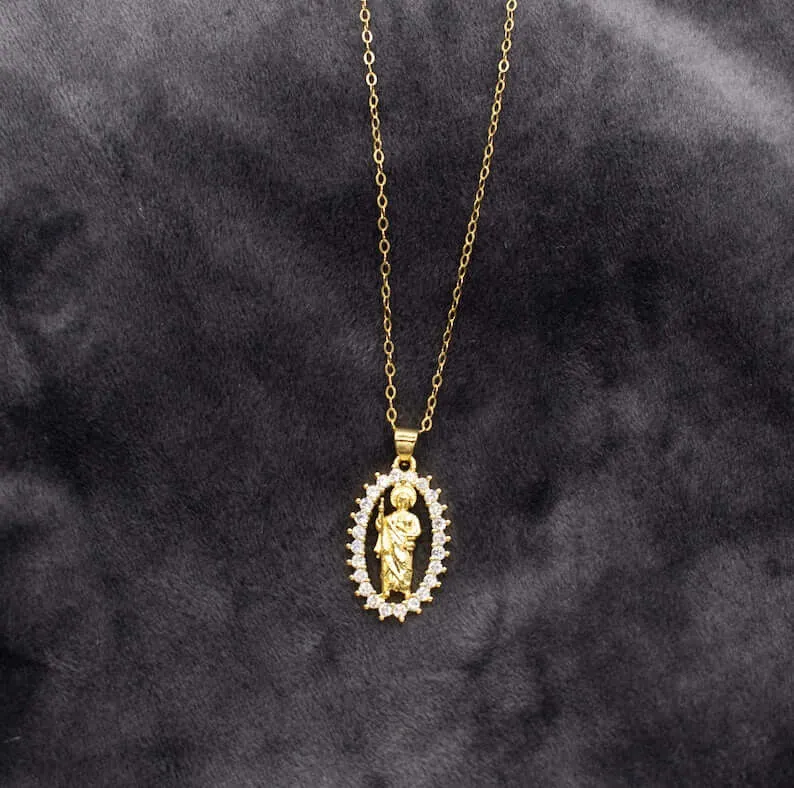 Gold Plated CZ Saint Jude Necklace