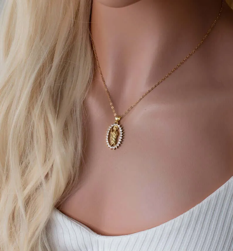 Gold Plated CZ Saint Jude Necklace
