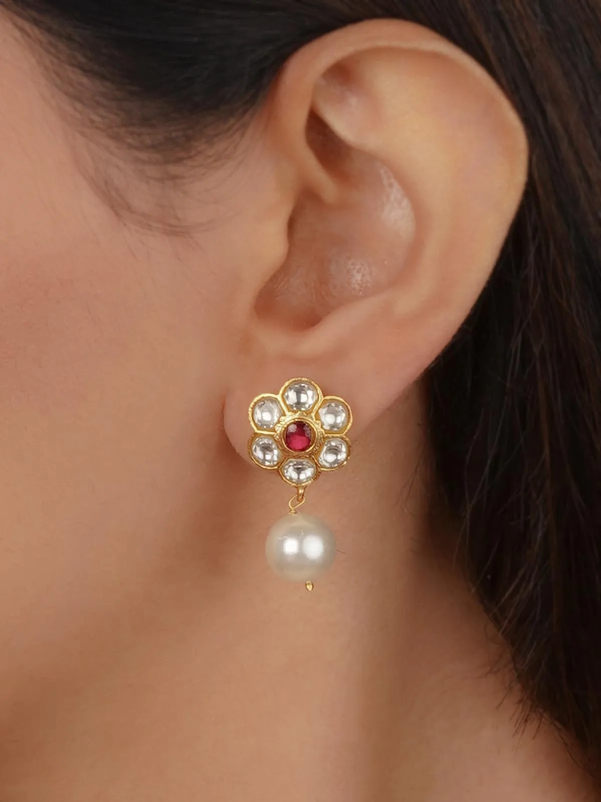 Gold Plated Jadau Kundan Earrings - ME1375