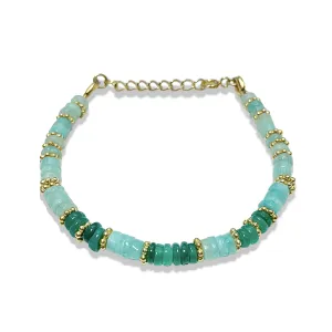 Gold-plated pearl bracelet 18k yellow gold assembled with green onyx and amazonite