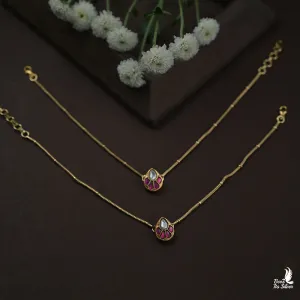 Gold Pleated Kundan Anklet - 8406