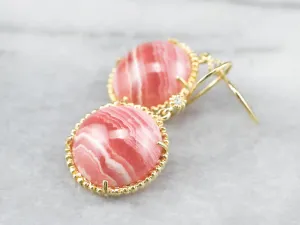 Gold Rhodochrosite and Diamond Drop Earrings