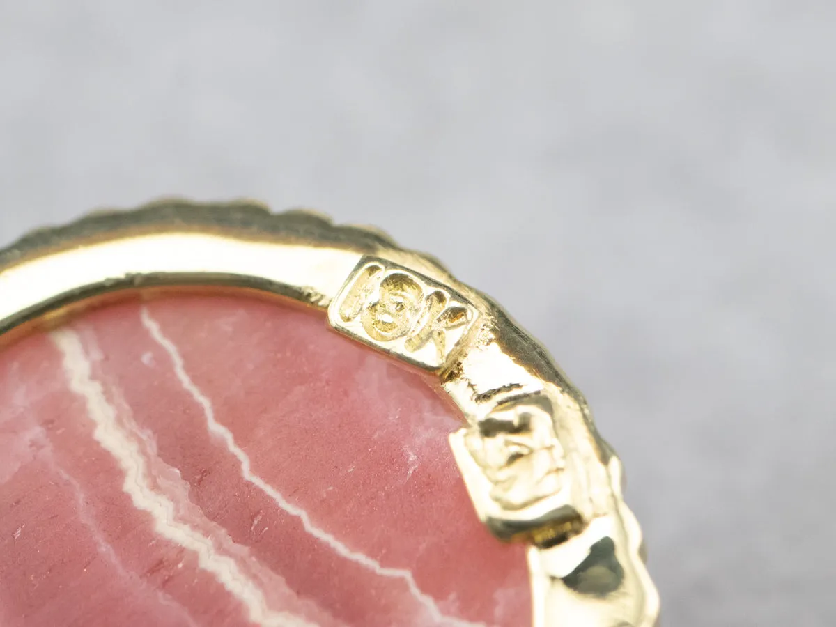 Gold Rhodochrosite and Diamond Drop Earrings
