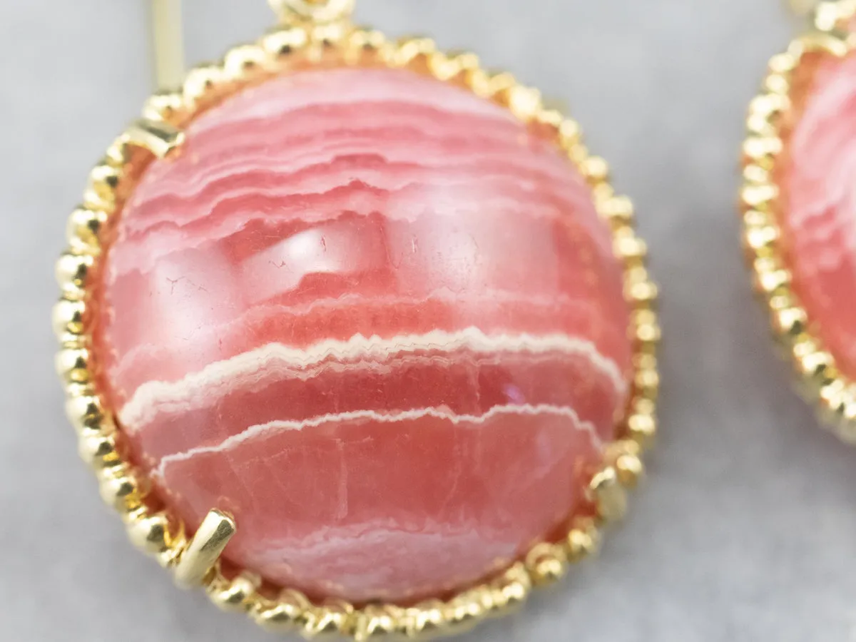 Gold Rhodochrosite and Diamond Drop Earrings
