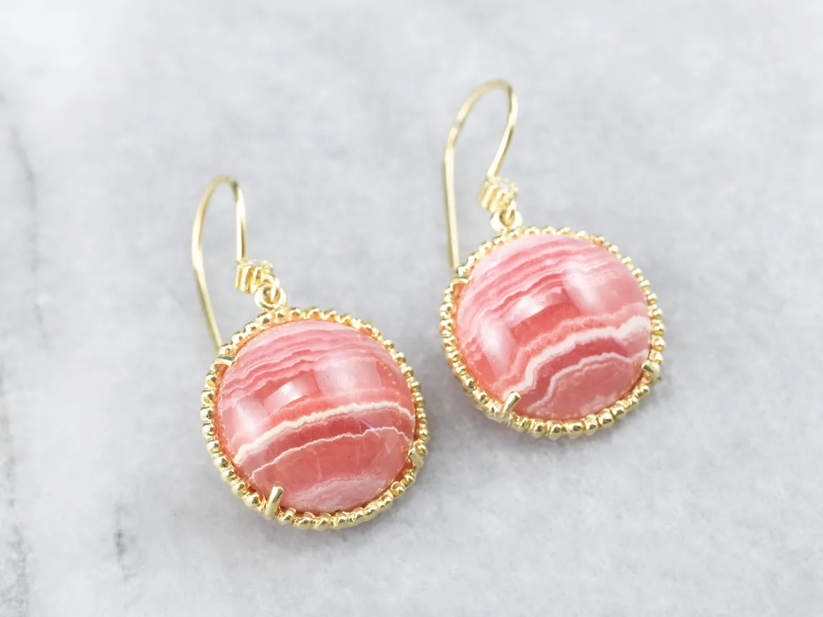 Gold Rhodochrosite and Diamond Drop Earrings