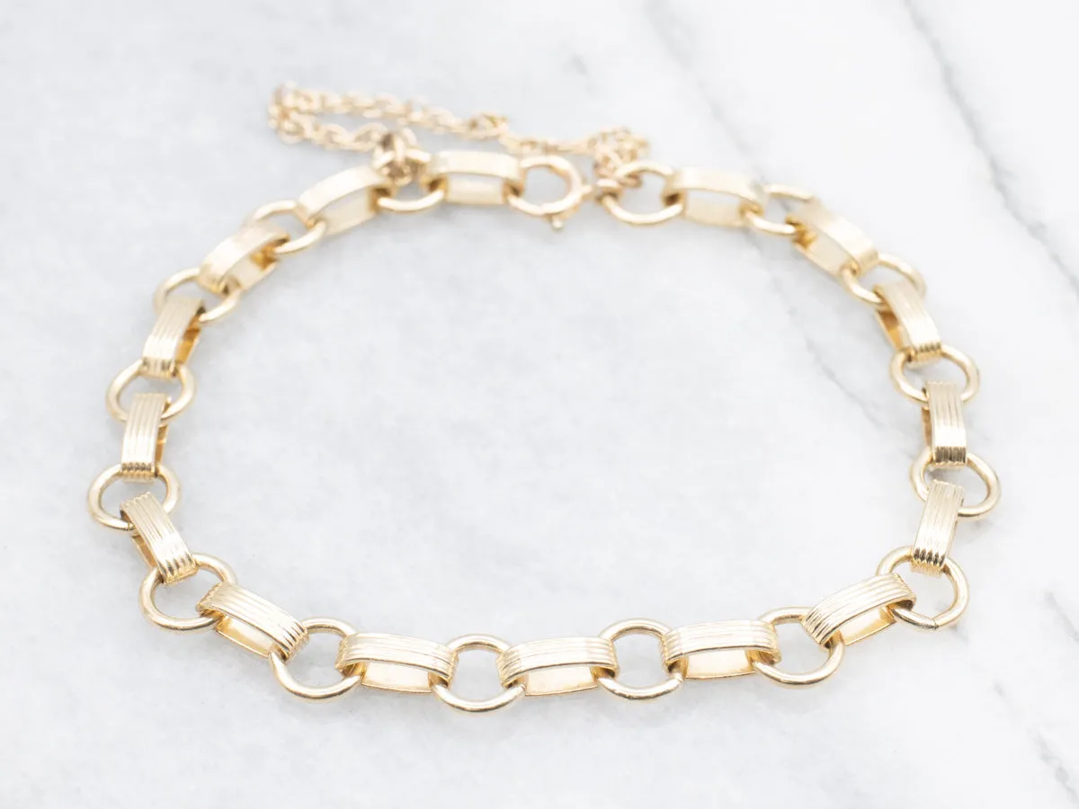 Gold Rolo and Lined Oval Link Bracelet