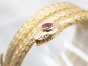 Gold Ruby and Diamond Cobra Snake Wrap Bracelet