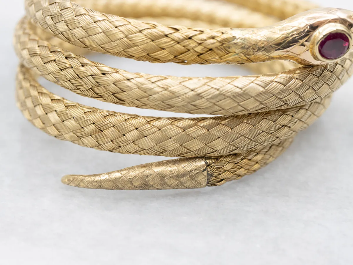 Gold Ruby and Diamond Cobra Snake Wrap Bracelet