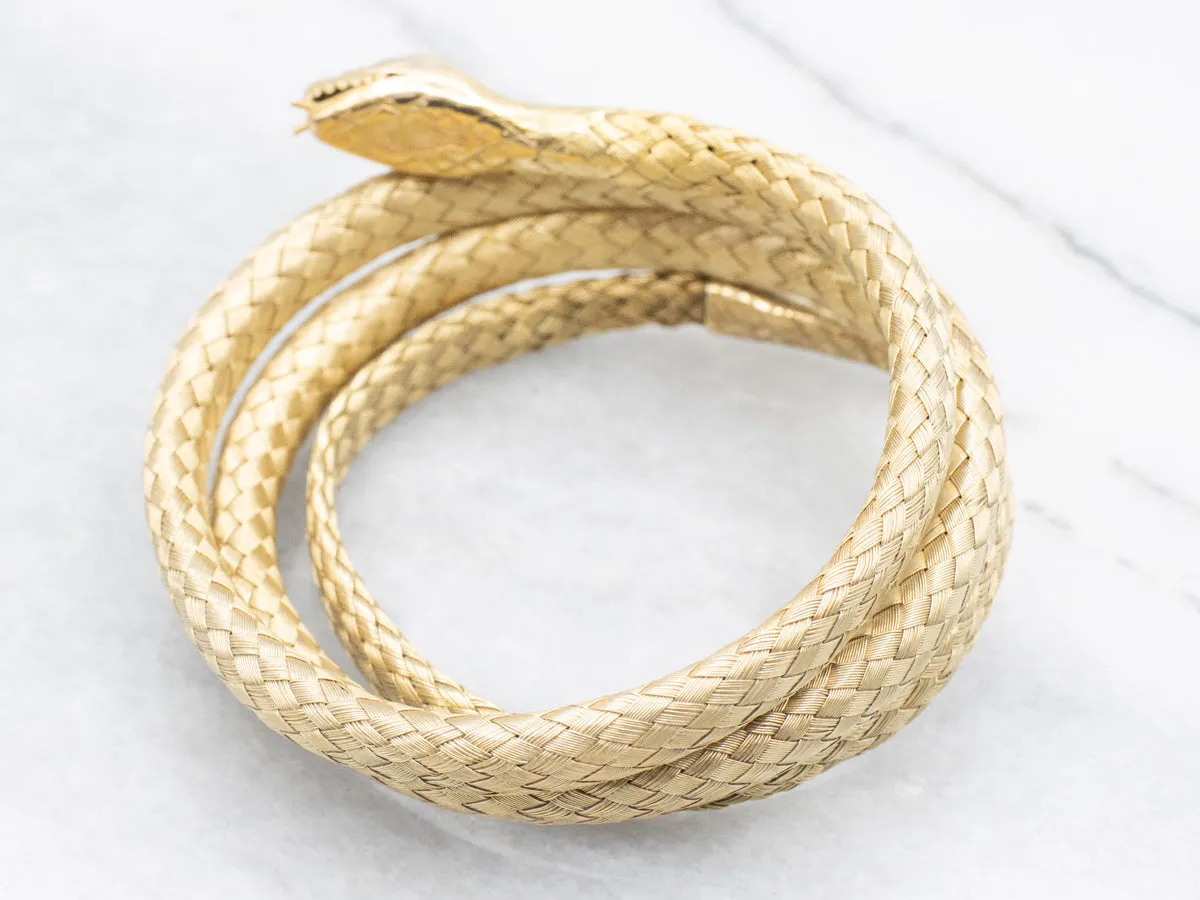 Gold Ruby and Diamond Cobra Snake Wrap Bracelet