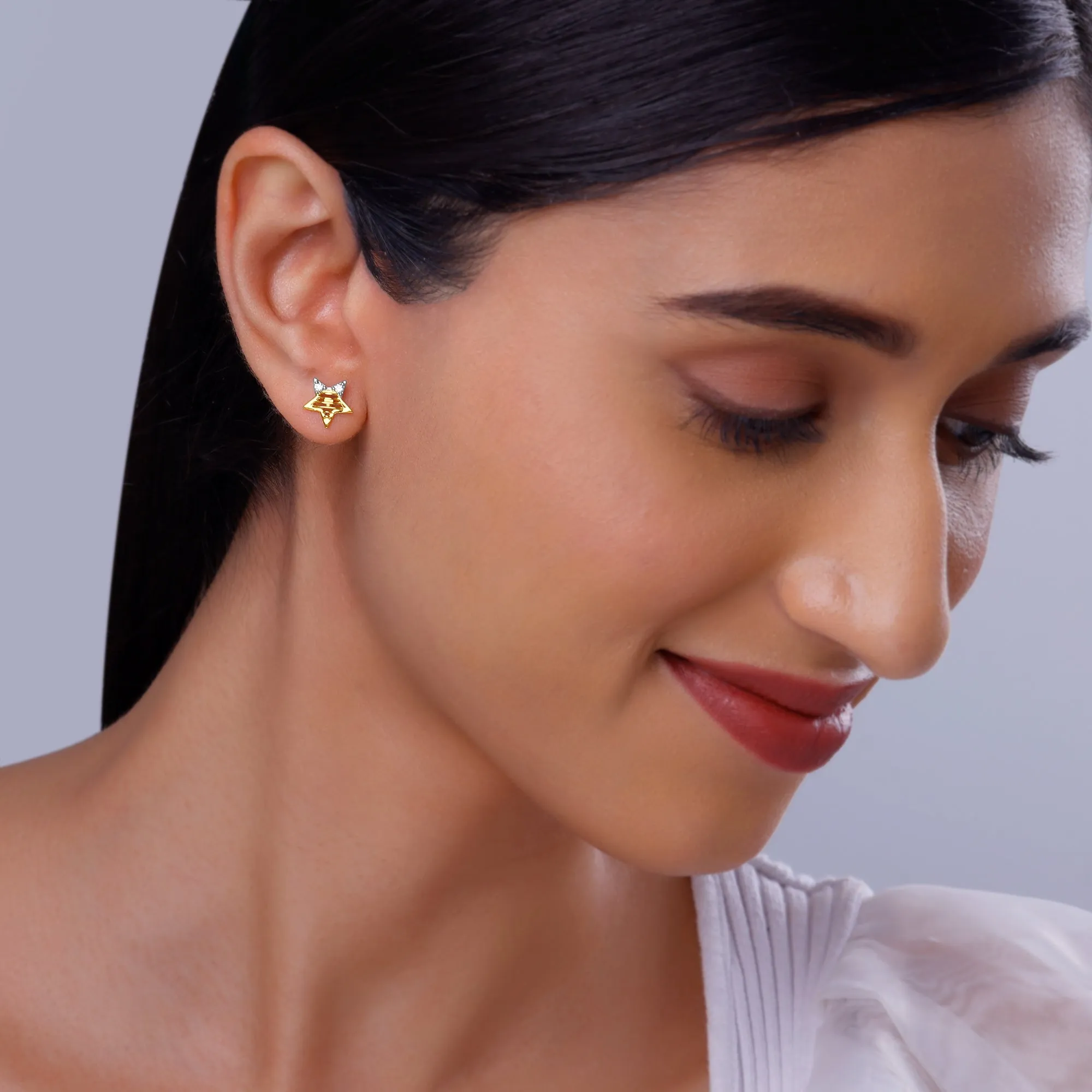 Gold Shining Star Diamond Earrings