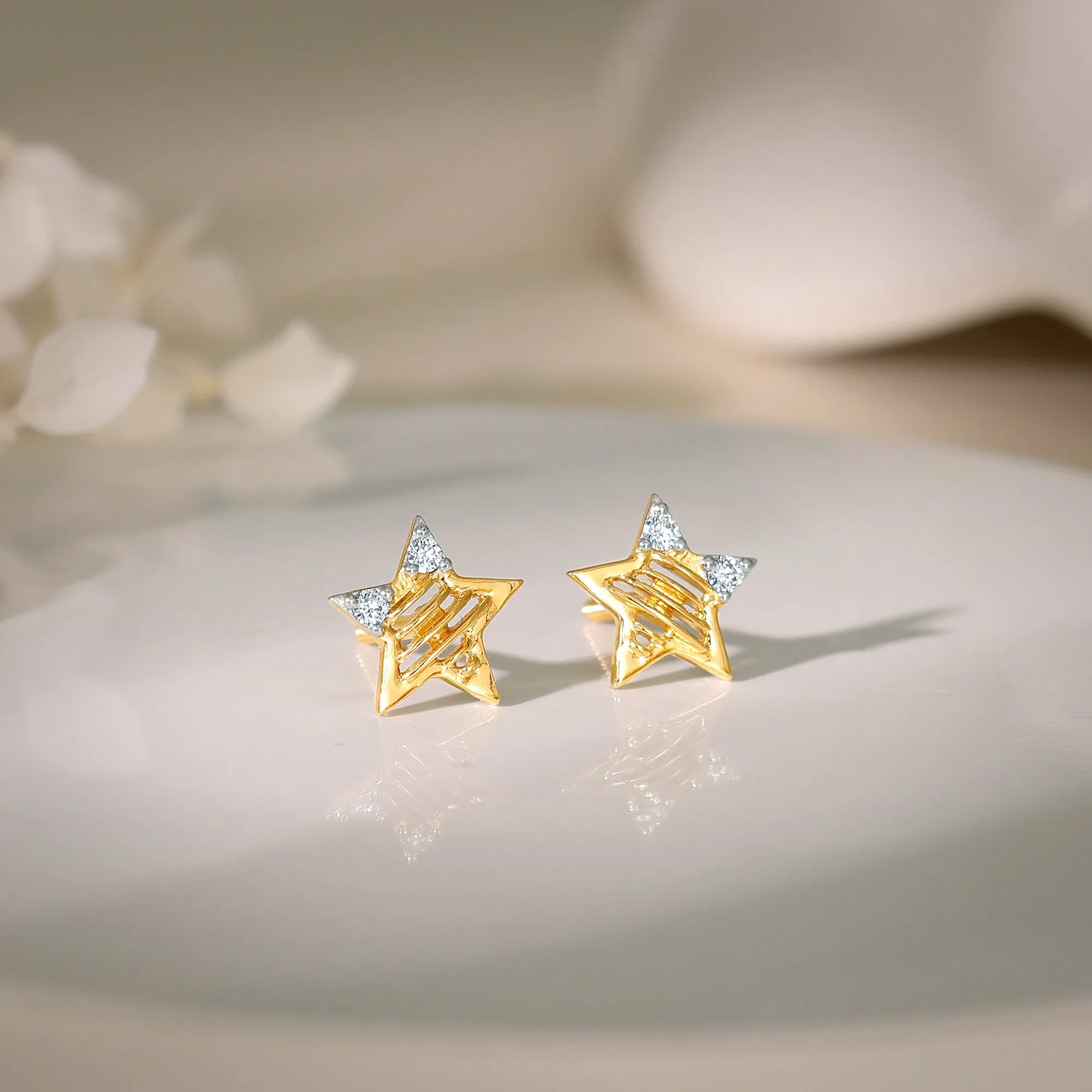 Gold Shining Star Diamond Earrings