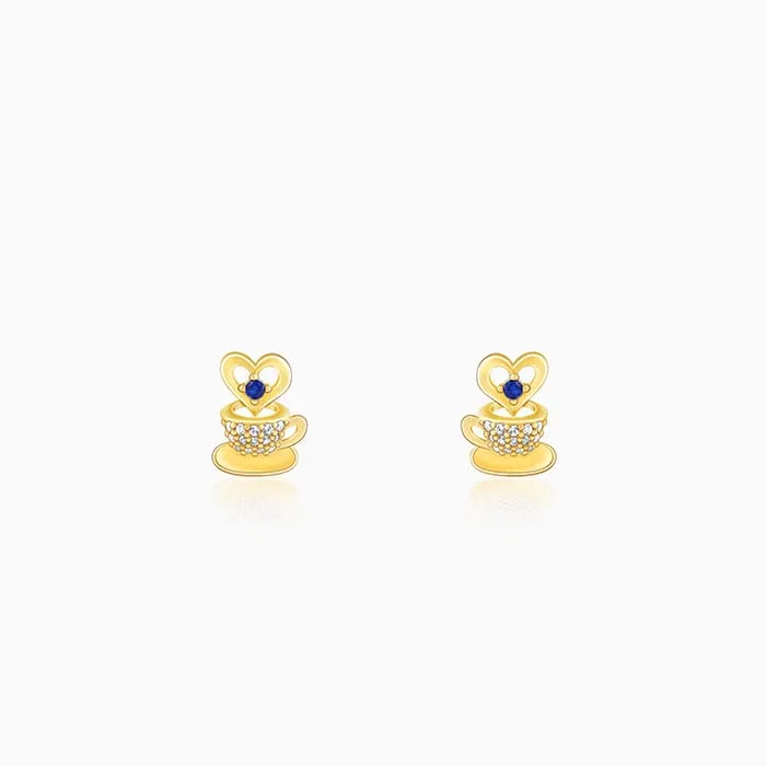 Golden Coffee Love Stud Earrings