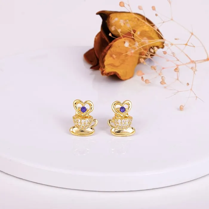 Golden Coffee Love Stud Earrings