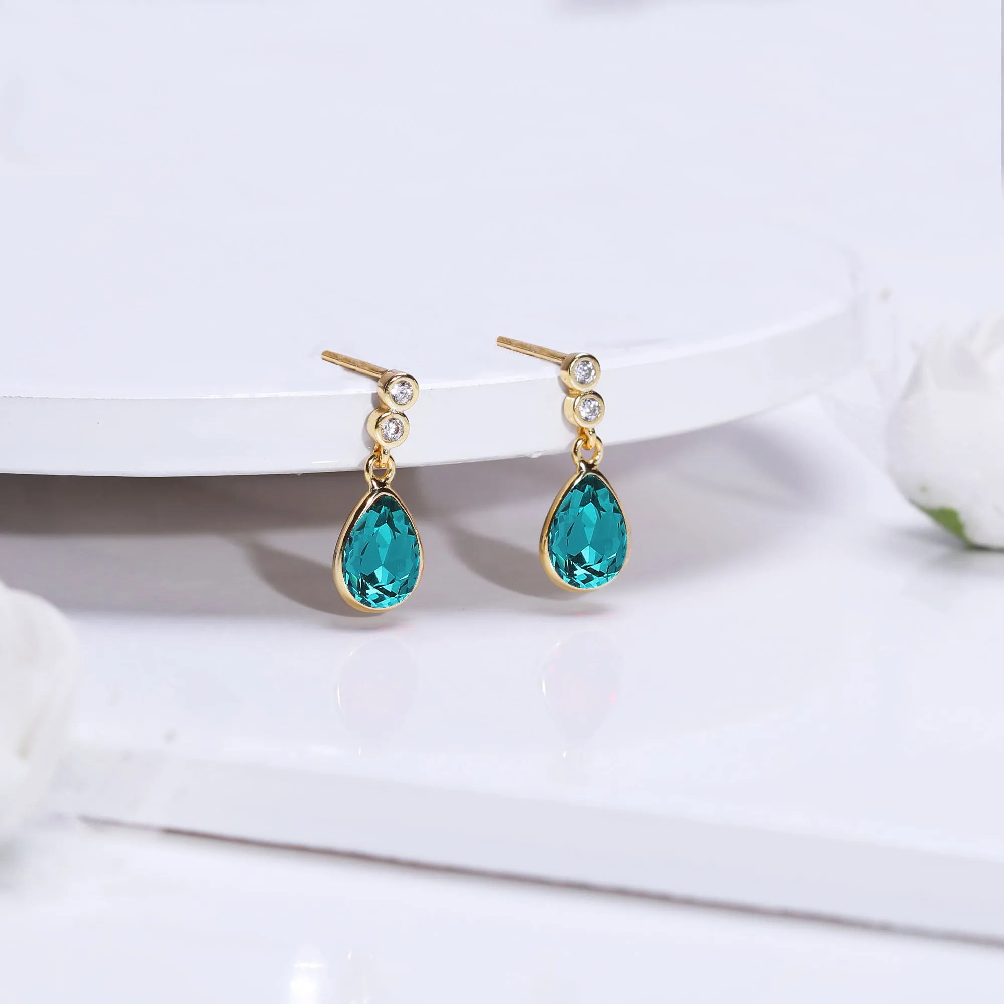 Golden Turquoise Blue Tear Drop Earrings
