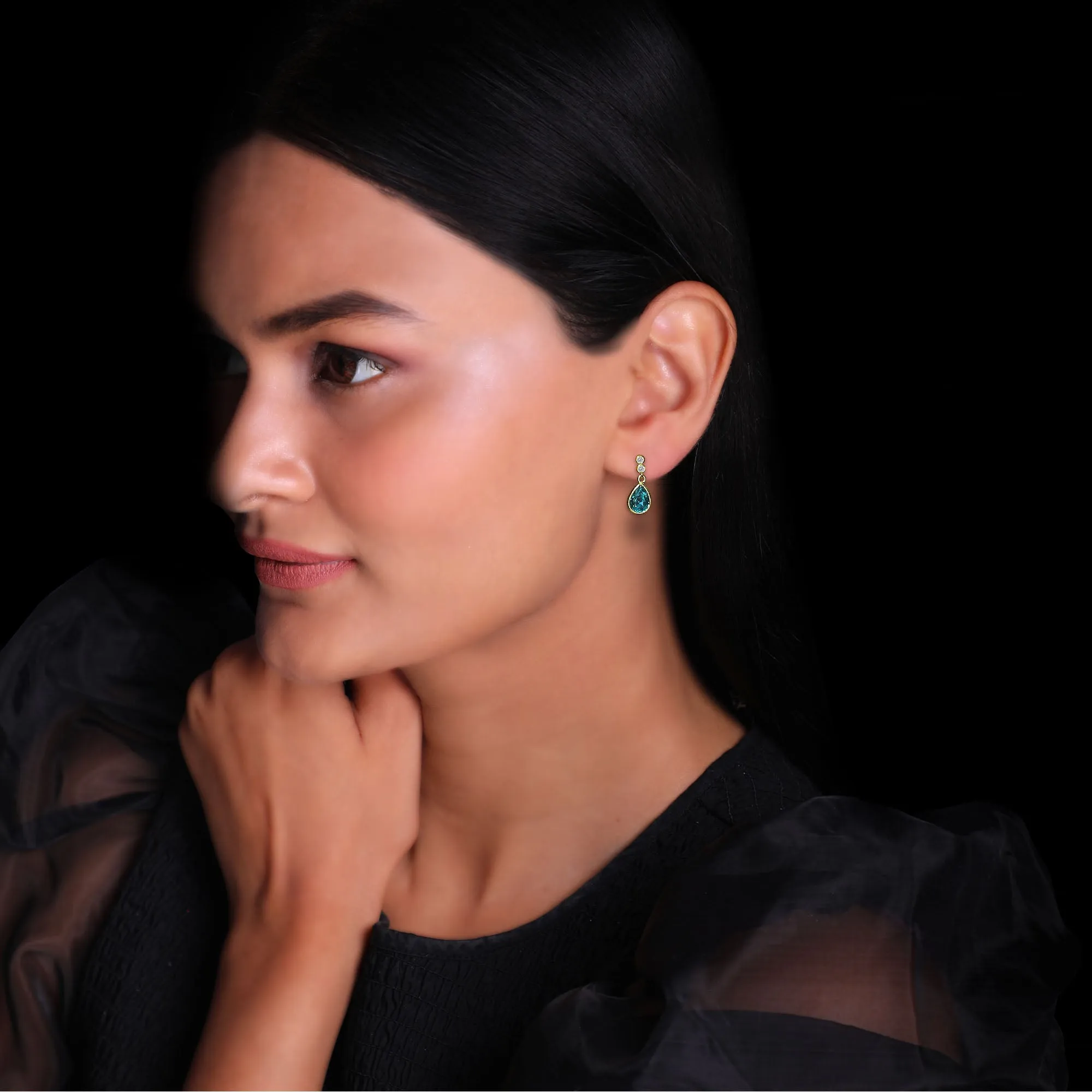 Golden Turquoise Blue Tear Drop Earrings