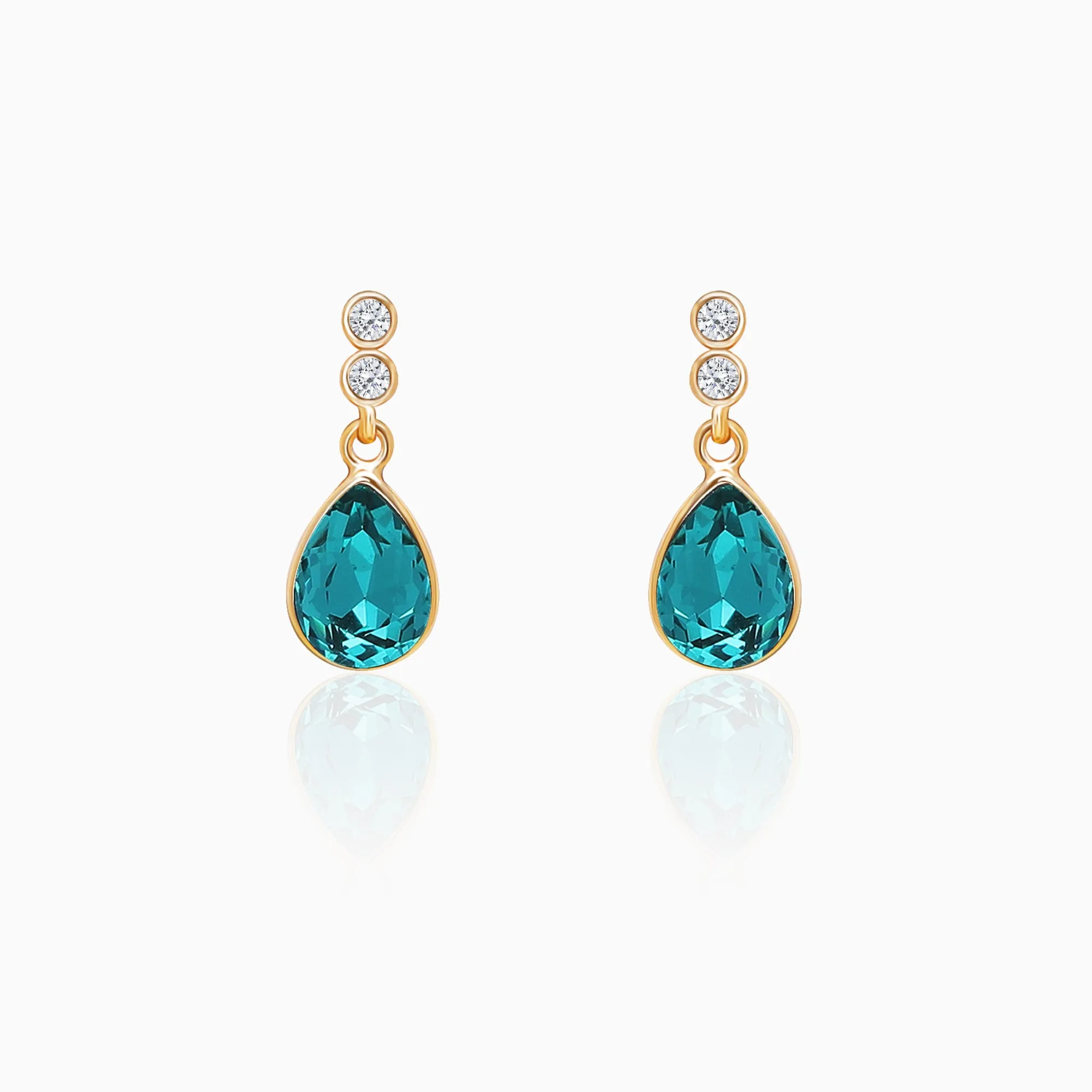 Golden Turquoise Blue Tear Drop Earrings