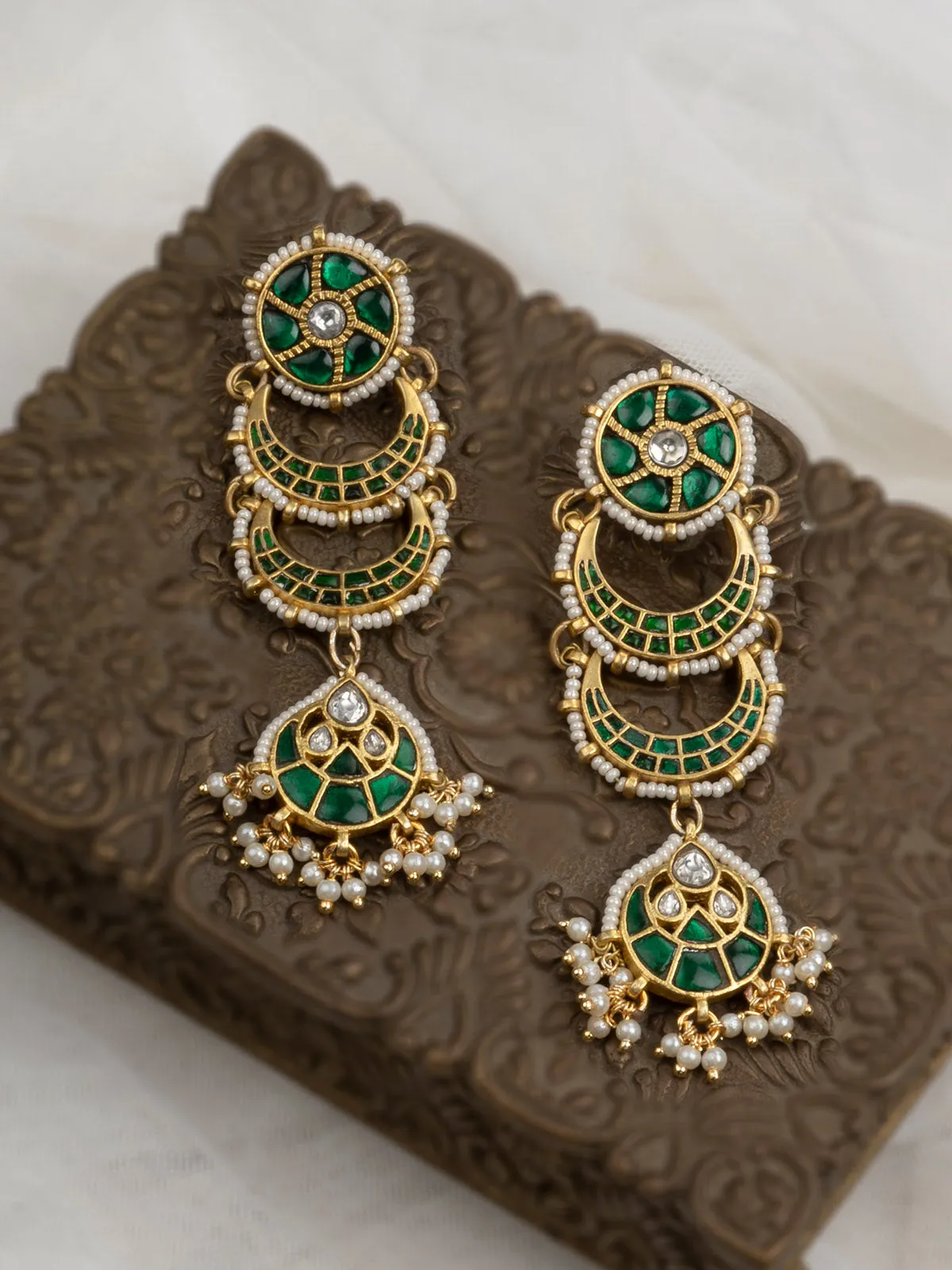 Green Color Gold Plated Mishr Earrings - MR-E178GR
